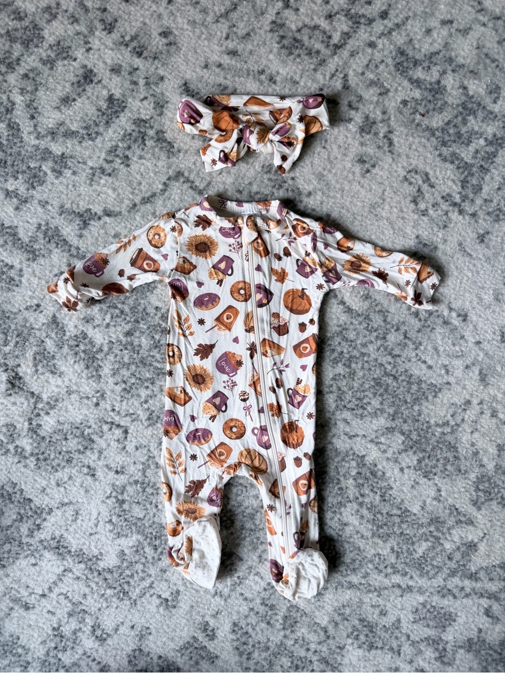 Pumpkin Spice/Fall Baby Footie and Matching Headband